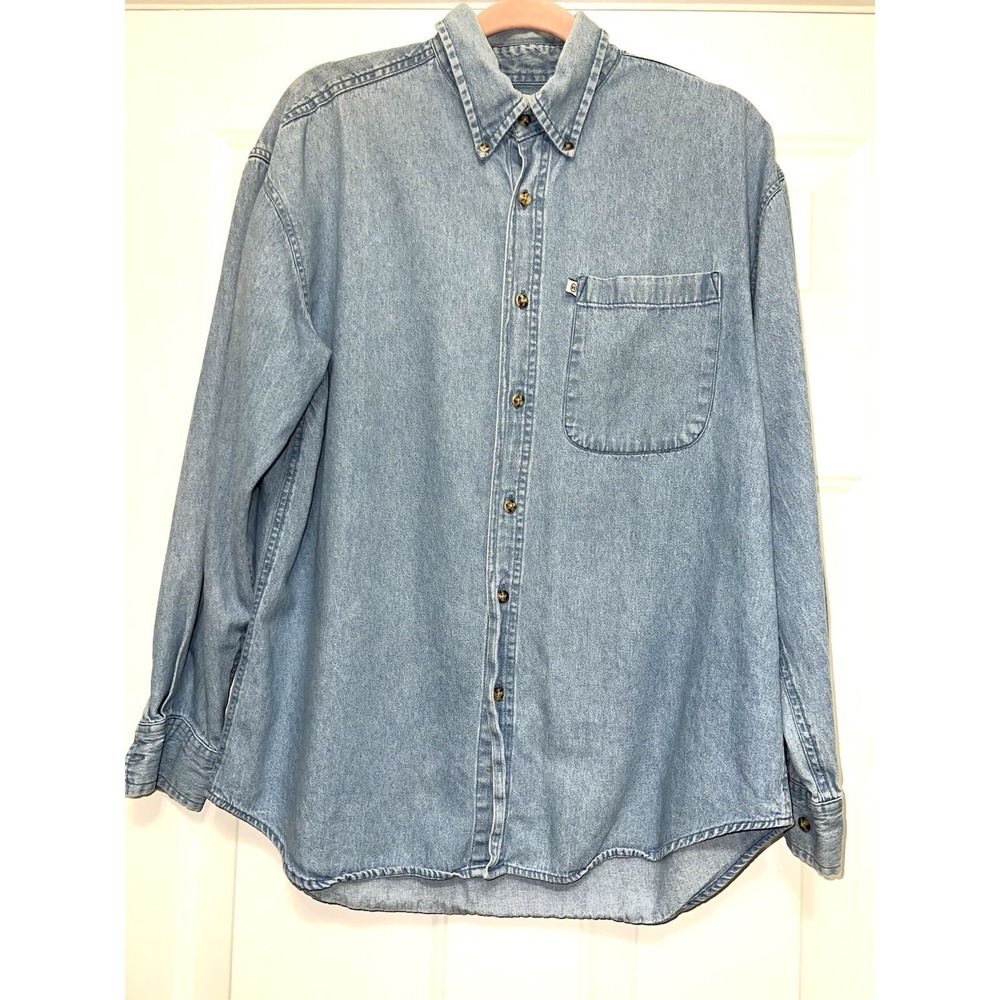 VINTAGE Robert Stock Men's‎ Jean Denim Blue Two Pocket Long sleeve Shirt Medium